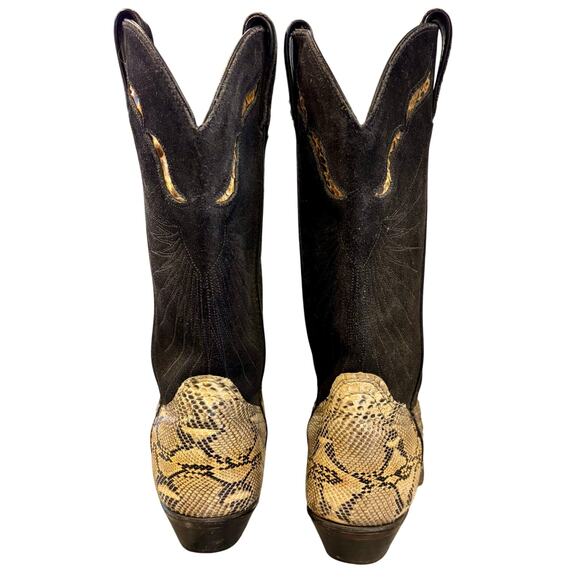 VTG Code West Black Leather & Faux Snake Skin Cowboy Boots, Women's 8.5 M - Picture 2 of 13